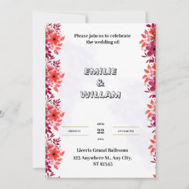 Rote Hochzeit Einladung mit ästhetischer Wasserfar