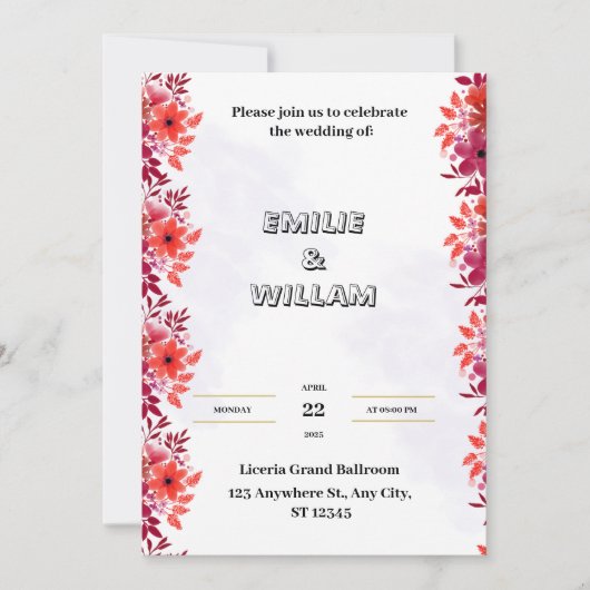 Rote Hochzeit Einladung mit ästhetischer Wasserfar (Vorderseite)