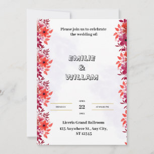 Rote Hochzeit Einladung mit ästhetischer Wasserfar