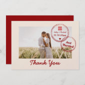 Rote Hochzeit in Urlaubsort doppeltes Glück Foto Dankeskarte (Vorne/Hinten)