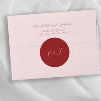 Rote Hochzeit mit elegantem Monogramm-Drehbuch Runder Aufkleber