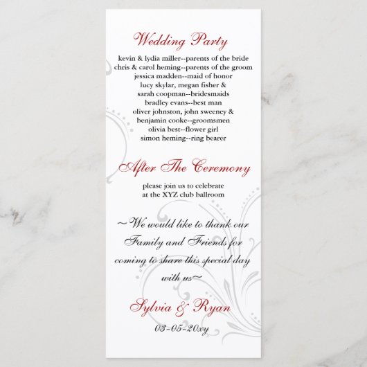 Rote Hochzeit Programm (Rückseite)