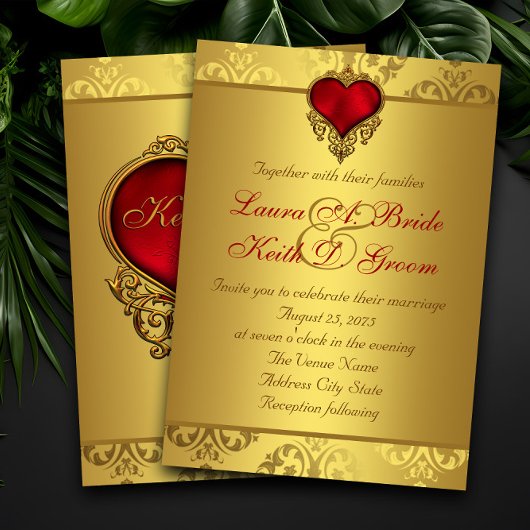 Rote Hochzeit und Goldhochzeit Einladung