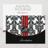 Rote Hochzeit von Damast Einladung (Vorne/Hinten)