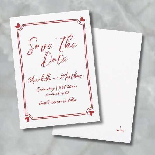 Rote Hochzeit von Hand speichern Datum Save The Date