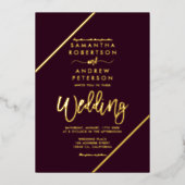 Rote Hochzeit von Pflaumenblättern Folieneinladung (Vorderseite)