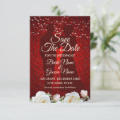 Rote Hochzeit Weiße Blumen Modern Save The Date (Stehend Vorderseite)
