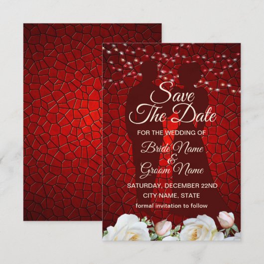 Rote Hochzeit Weiße Blumen Modern Save The Date (Vorne/Hinten)
