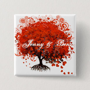 Rote Hochzeits-T-Shirts mit Baum-Motiv, Geschenke, Button