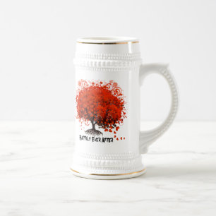 Rote Hochzeits-T-Shirts mit Baum-Motiven, Geschenk Bierglas