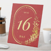 Rote Hochzeitsstimmung in Goldrahmen - Tischnummer Sockelschild (In Situ)