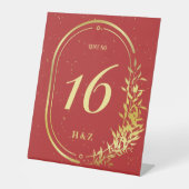 Rote Hochzeitsstimmung in Goldrahmen - Tischnummer Sockelschild (Vorderseite)