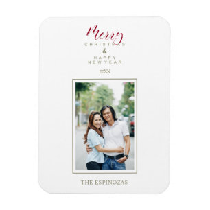 Rote Holly Minimalist Chic Weihnachtsfoto Familie Magnet