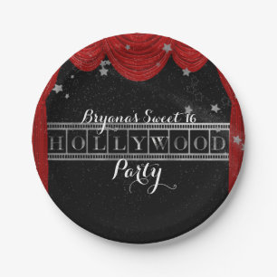 Rote HOLLYWOOD Vorhänge & Silber Party individuell Pappteller