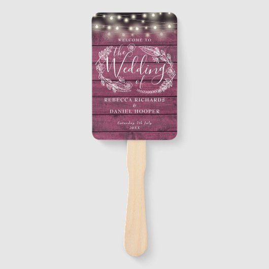 Rote Holz-Blumen-Lichterketten Hochzeitsprogramm Fächer (Vorderseite)