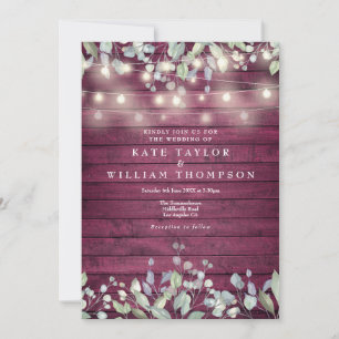 Rote Holz-Lichterkette Grünzeug Florale Hochzeit Einladung