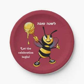 Rote Honig-Biene Rosh HaShana Pappteller