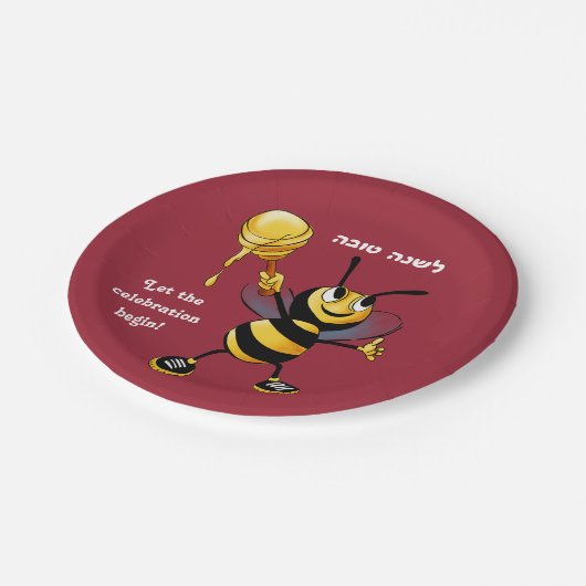 Rote Honig-Biene Rosh HaShana Pappteller (Schrägansicht)
