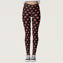 Rote Hosen Kuss des Lippendruck-Leggings-Schwarzen
