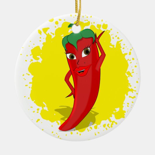 Rote Hot Pepper Diva Farbspritzer Keramik Ornament (Vorne)