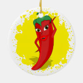 Rote Hot Pepper Diva Farbspritzer Keramik Ornament (Hinten)