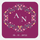 Rote Hübsche Monogramm Niedlich-farbige Blumenhoch Quadratischer Aufkleber (Vorderseite)