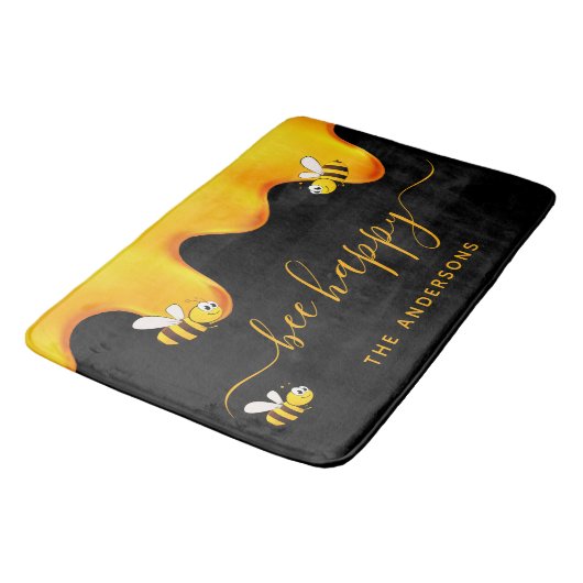 Rote Hummeln-Hummeln-Honig-Monogramm Badematte (Schrägansicht)