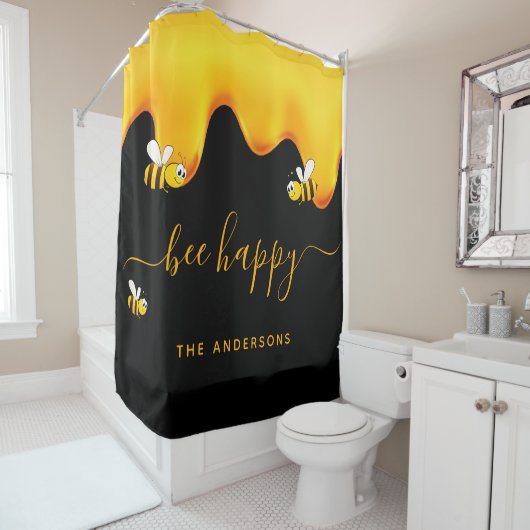 Rote Hummeln-Hummeln-Honig-Monogramm Duschvorhang (Beispiel)