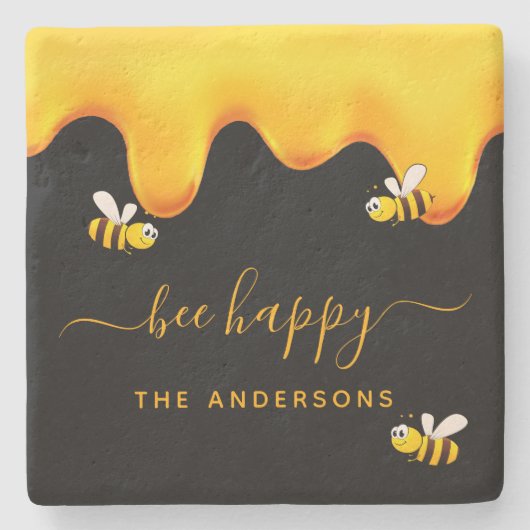 Rote Hummeln-Hummeln-Honig-Monogramm Steinuntersetzer (Vorderseite)