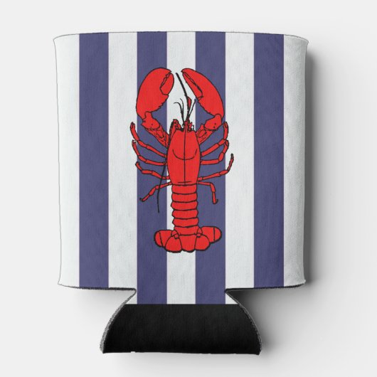 Rote Hummer auf blauen Streifen Dosenkühler (Rückseite)