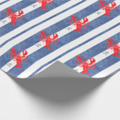 Rote Hummer auf blauen und weißen Streifen Geschenkpapier (Ecke)