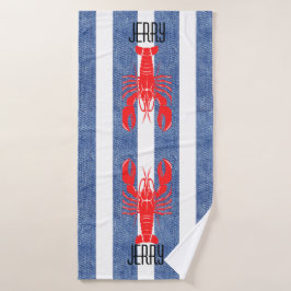 Rote Hummer auf blauen weißen Streifen Badehandtuch