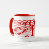 Rote Hummer in den roten Wellen, Spaß Tasse (Vorderseite Links)