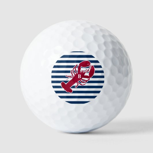 Rote Hummer Monogramm Blauer Streifen Golfball (Vorderseite)