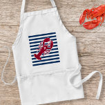 Rote Hummer Monogramm Blauer Streifen Schürze<br><div class="desc">Ein roter Hummer mit Ihrem Monogramm oder Text-Set auf einem marineblau-weiß gestreiften Hintergrund. Ein perfektes Design für einen Strand oder ein Ferienhaus am Meer,  Hummerbake am Ufer,  Wiedersehen oder einfach nur den Alltag. Klicken Sie unten auf das Logo von Colorfulgalshop,  um weitere lustige nautische Designs zu erhalten.</div>