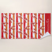 Rote Hummer-Orangenstreifen Personalisiert Strandtuch (Vorderseite)