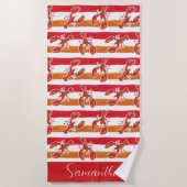 Rote Hummer-Orangenstreifen Personalisiert Strandtuch (Vorderseite)