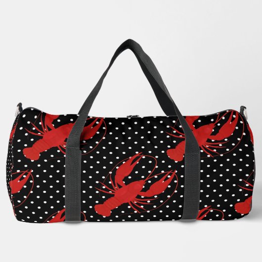 Rote Hummerpolka-Punkte schwarz Duffle Bag (Vorderseite)