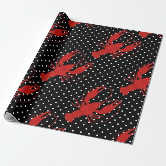 Rote Hummerpolka-Punkte schwarz Geschenkpapier (Ungerollt)
