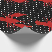 Rote Hummerpolka-Punkte schwarz Geschenkpapier (Ecke)