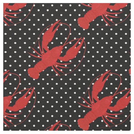 Rote Hummerpolka-Punkte schwarz Stoff (Nahaufnahme)