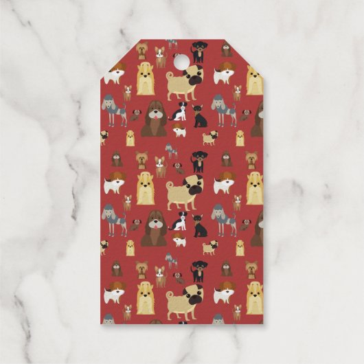 rote Hundemuster. Geschenkanhänger (Rückseite)