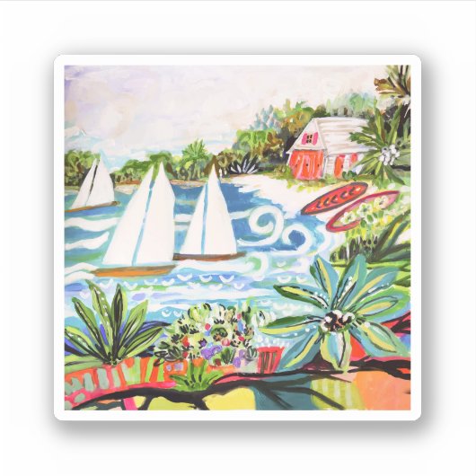 Rote Hütte an der Bucht II Aufkleber (Vorderseite)