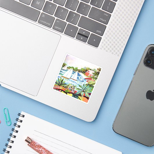 Rote Hütte an der Bucht II Aufkleber (Laptop mit iPhone)