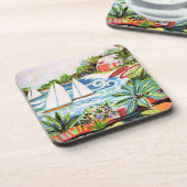 Rote Hütte an der Bucht II Getränkeuntersetzer (Linke Seite)