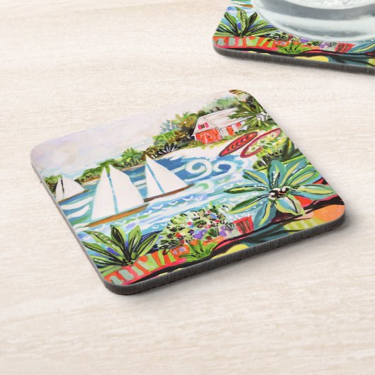 Rote Hütte an der Bucht II Getränkeuntersetzer (Linke Seite)