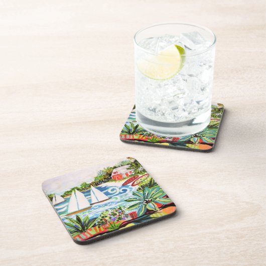 Rote Hütte an der Bucht II Getränkeuntersetzer (Rechte Seite)