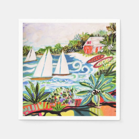 Rote Hütte an der Bucht II Serviette (Vorderseite)