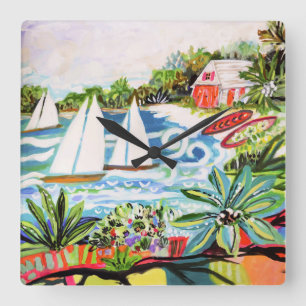 Rote Hütte von Bay II Quadratische Wanduhr