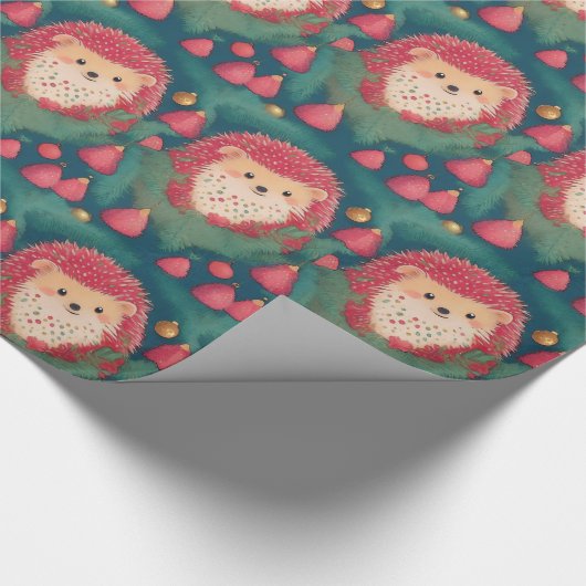 Rote Igel in einem Weihnachtsbaum Geschenkpapier (Ecke)